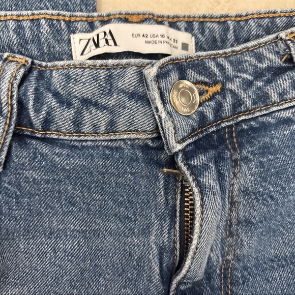 Zara Jeans Women’s Pants Sz 10 Blue The High Rise Straight Denim Stretch - Picture 2 of 7